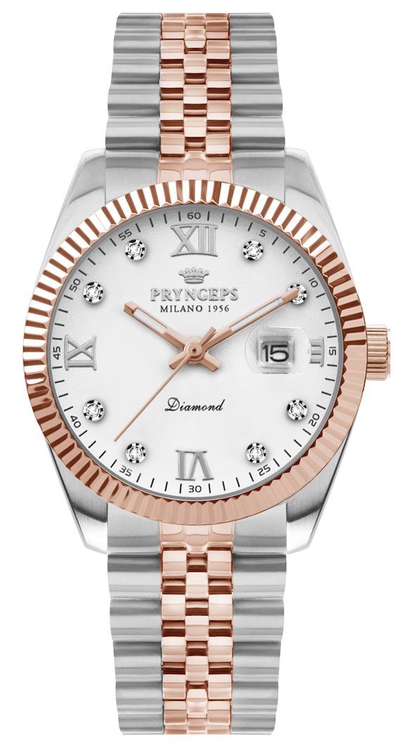 PRYNGEPS - Rose Gold Diamonds Steel Watch